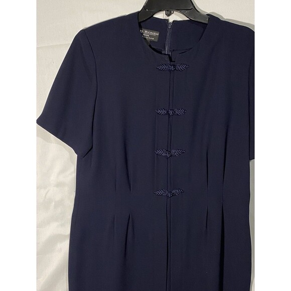 Debra Michaels Dress 14P Petites Career Navy Crepe Tailored Lightweight Zip Back - Picture 3 of 10